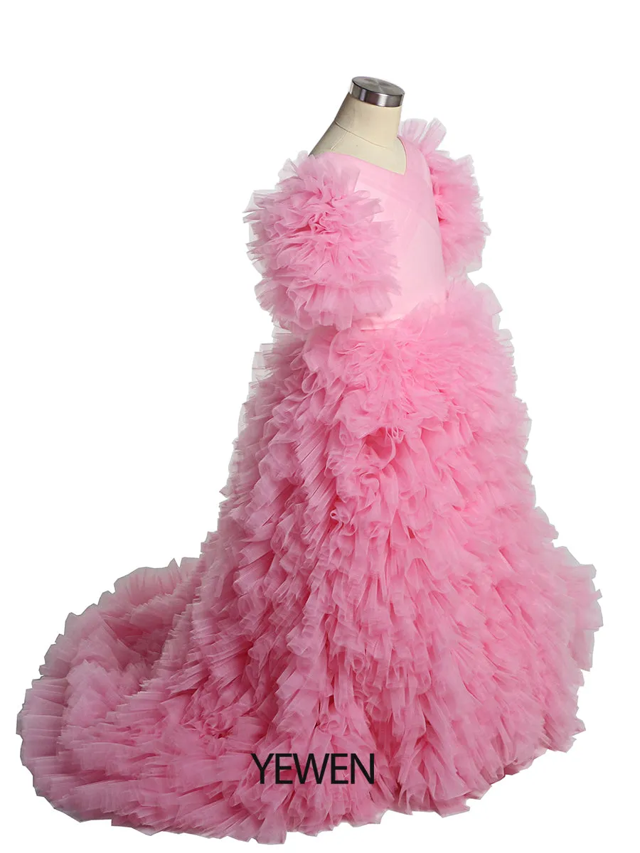 New V Neck First Communion Dresses for Girls flower girl dresses for weddings Princess Party Dress Photo shooting Dress YEWEN