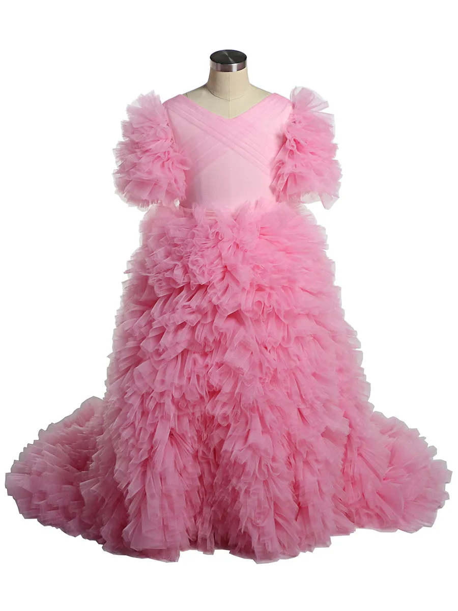 New V Neck First Communion Dresses for Girls flower girl dresses for weddings Princess Party Dress Photo shooting Dress YEWEN