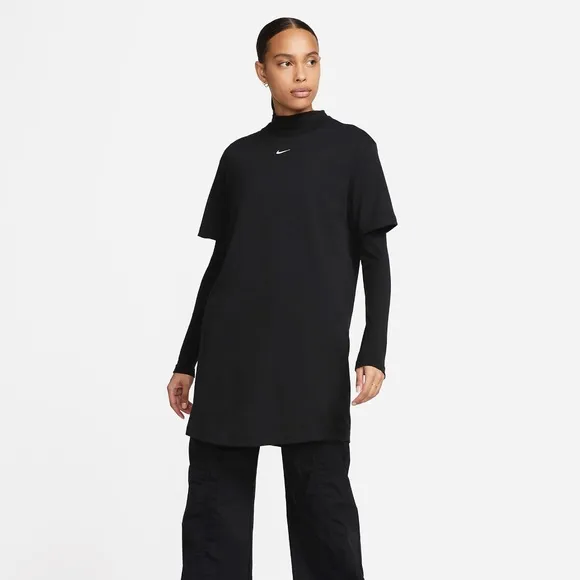Nike Women's Sportswear Chill Knit Oversized 100% Cotton T-Shirt Dress In Black