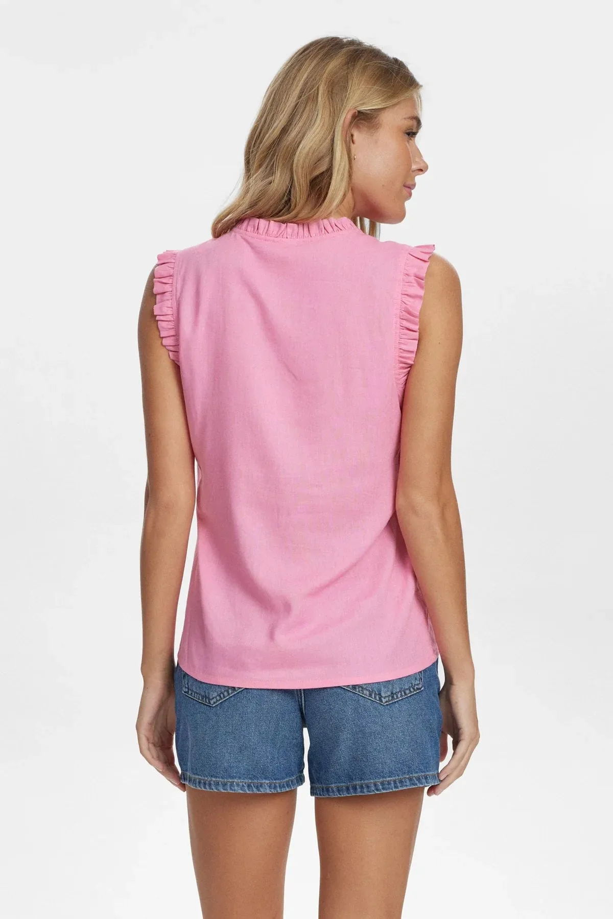 Numph Nutusa Pink Sleeveless Frill Detail Top