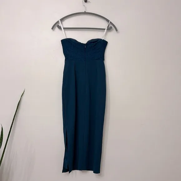 NWOT Lulus Passionate Aura Teal Blue Textured Strapless Bustier Midi Dress