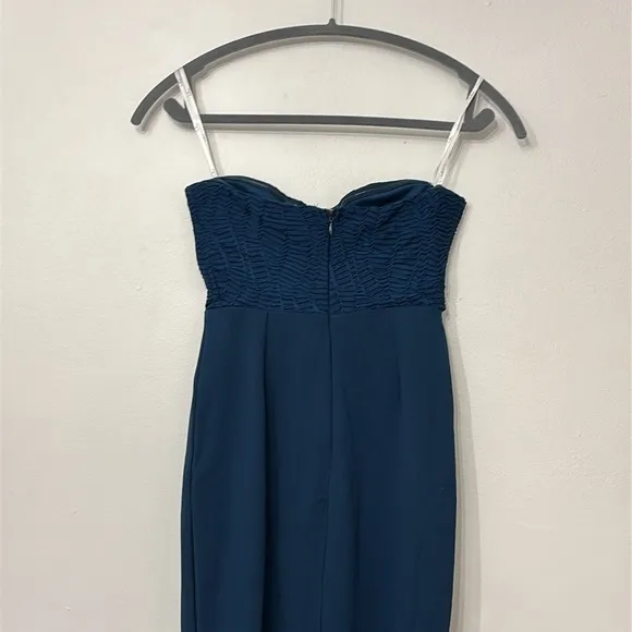 NWOT Lulus Passionate Aura Teal Blue Textured Strapless Bustier Midi Dress