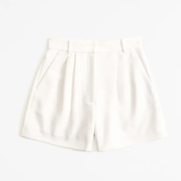 NWT Abercrombie White Tailored Pleated Short High Rise Preppy Ivory Pocket Large
