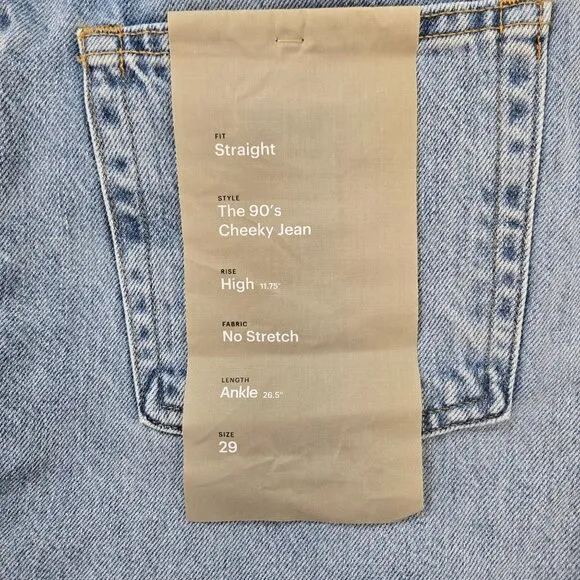 NWT Everlane The 90's Cheeky Hidden Button Fly Jeans Size 29 Ankle