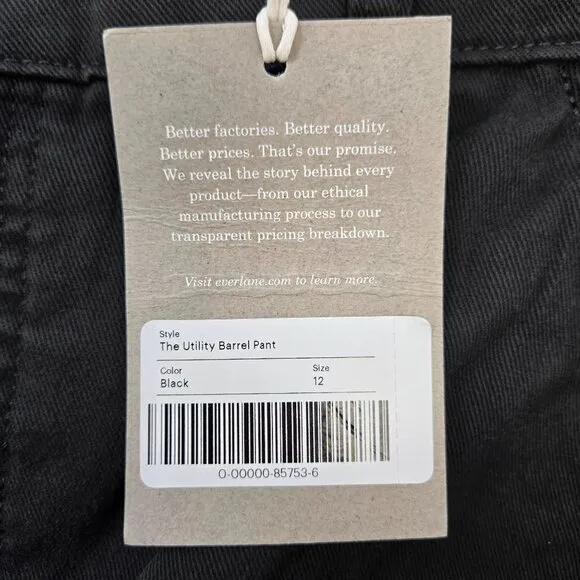 NWT Everlane The Utility Barrel Pant in Black Size 12