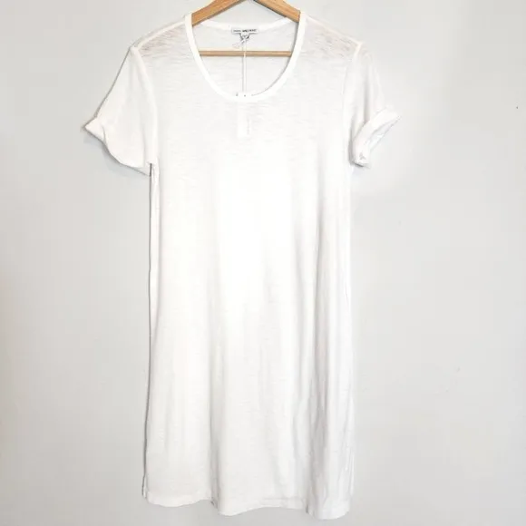 Nwt James Perse White Rolled Sleeve Cotton Blend White T-Shirt Dress Size S Or 4