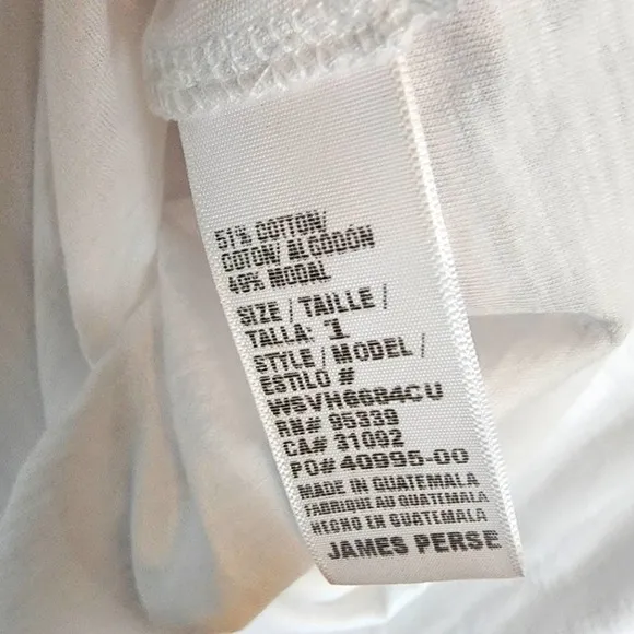Nwt James Perse White Rolled Sleeve Cotton Blend White T-Shirt Dress Size S Or 4