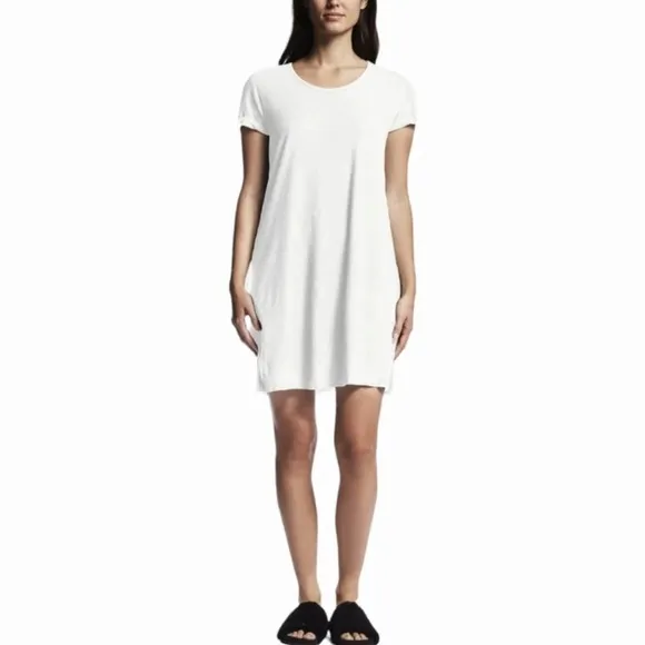 Nwt James Perse White Rolled Sleeve Cotton Blend White T-Shirt Dress Size S Or 4
