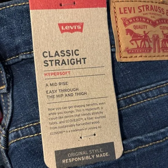 NWT LEVI'S Classic Straight Jeans 28 x 32 6L Dark Wash Stretch Tall 6 Long