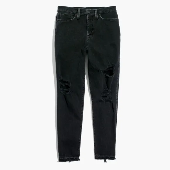 NWT Madewell Black Mom Jeans Knee-Rip Edition Size 29