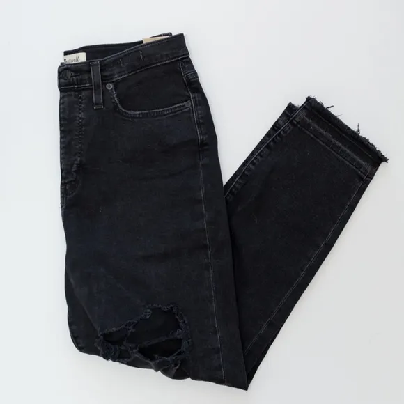 NWT Madewell Black Mom Jeans Knee-Rip Edition Size 29