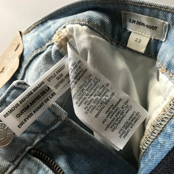 NWT Madewell Slim Demi-Boot Jeans in Bellmeade Wash 23