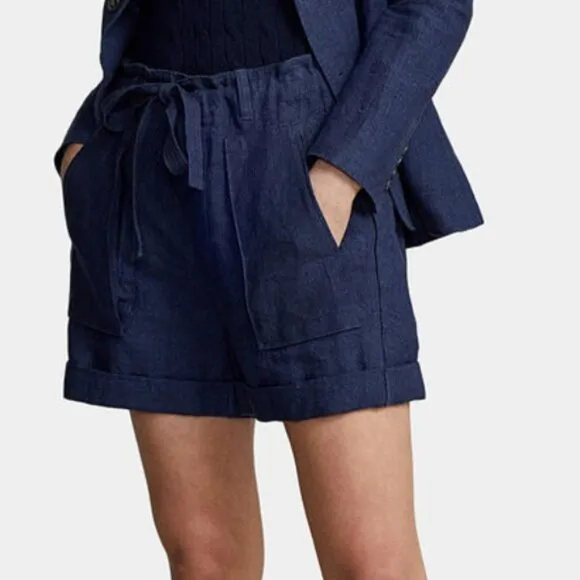 NWT POLO RALPH LAUREN 100% Linen shorts  Navy