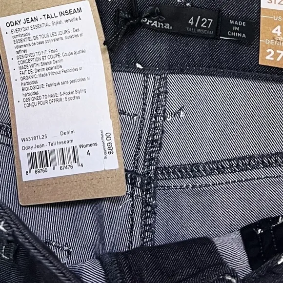 NWT Prana Oday Skinny Jeans in Denim Dark Wash- Tall Inseam