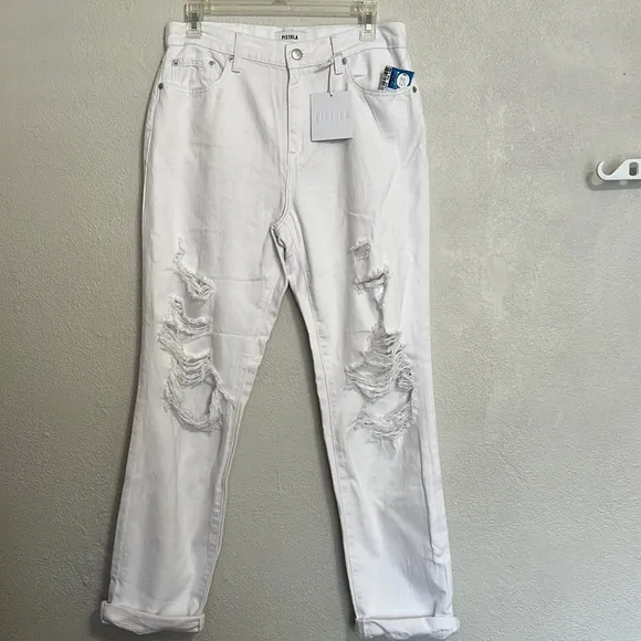 NWT Women’s Pistola Presley High Rise Relaxed Roller Destructed White Jeans