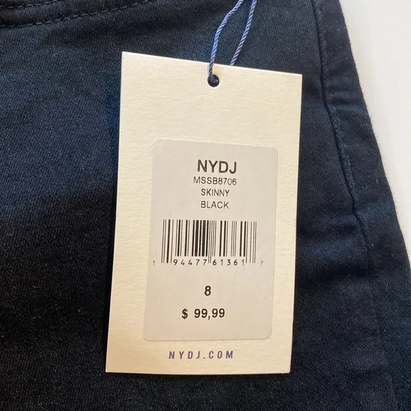 NYDJ SZ 8 Black Skinny Denim Jeans New D6