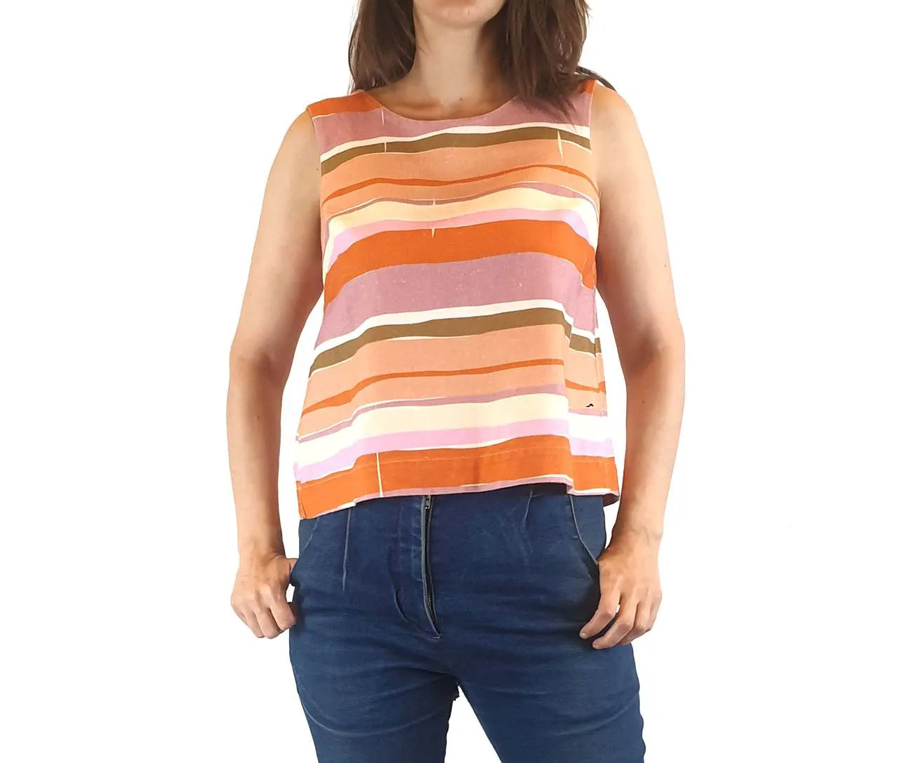 Obus pink striped sleeveless cropped top size 1 (best fits 8)
