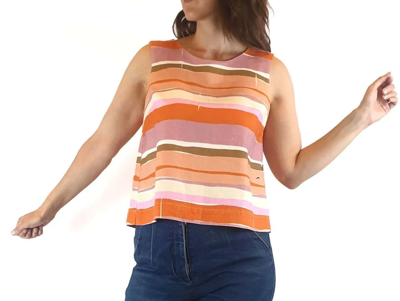 Obus pink striped sleeveless cropped top size 1 (best fits 8)