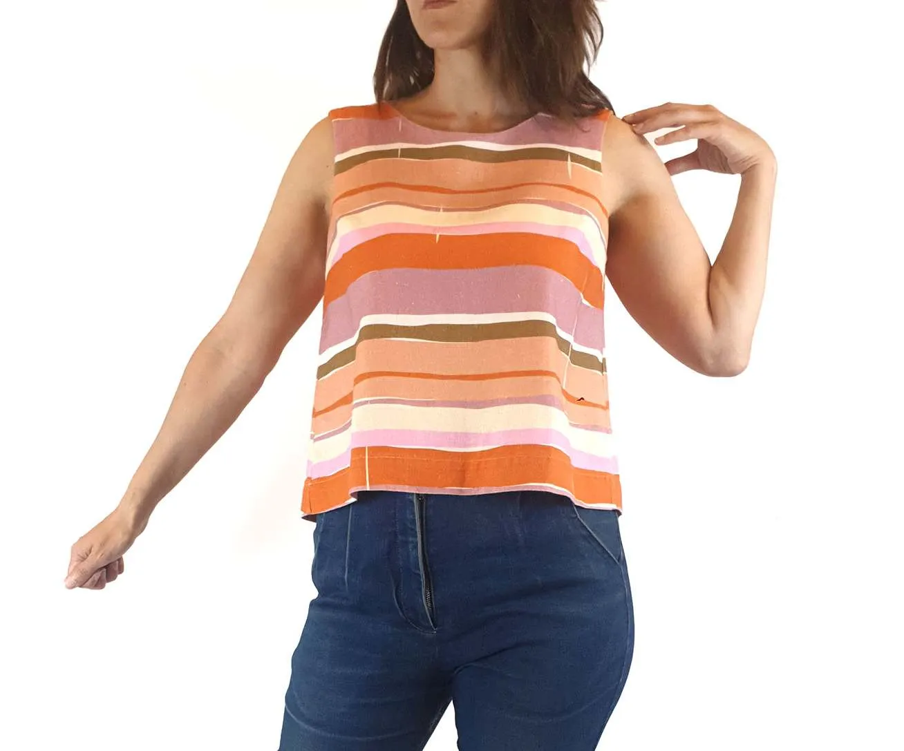 Obus pink striped sleeveless cropped top size 1 (best fits 8)