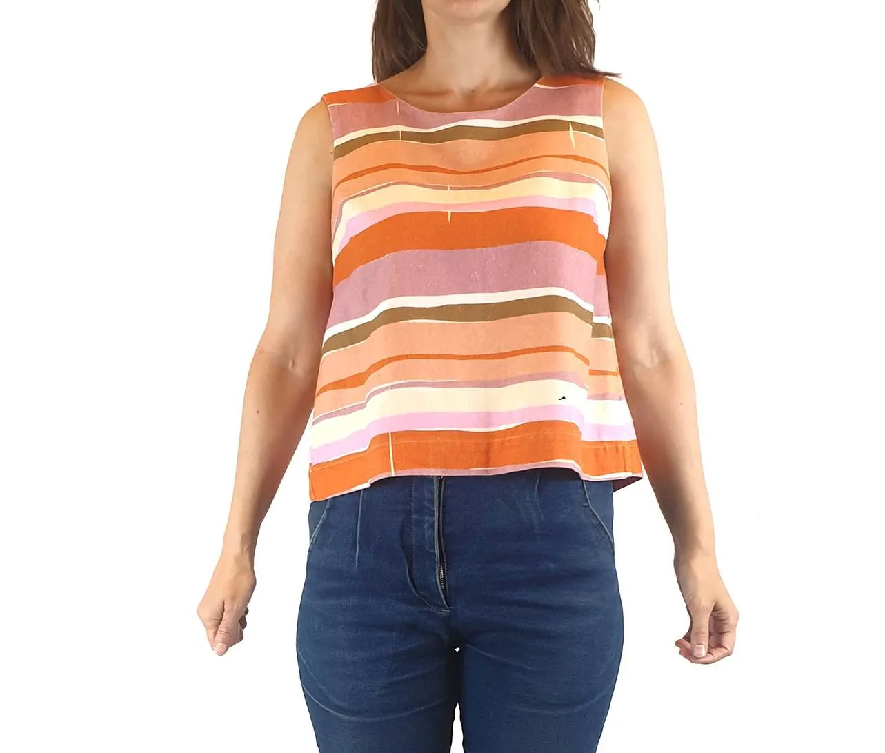 Obus pink striped sleeveless cropped top size 1 (best fits 8)