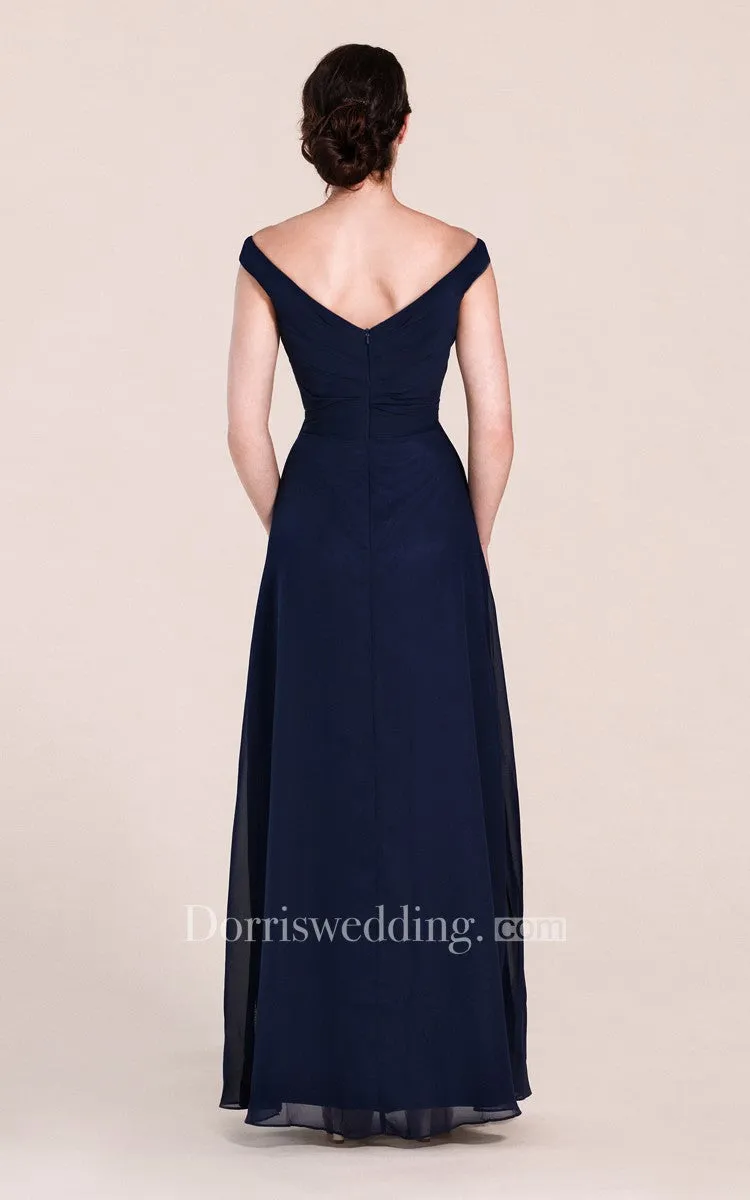 Off-shoulder A-line Chiffon Gown With V-back