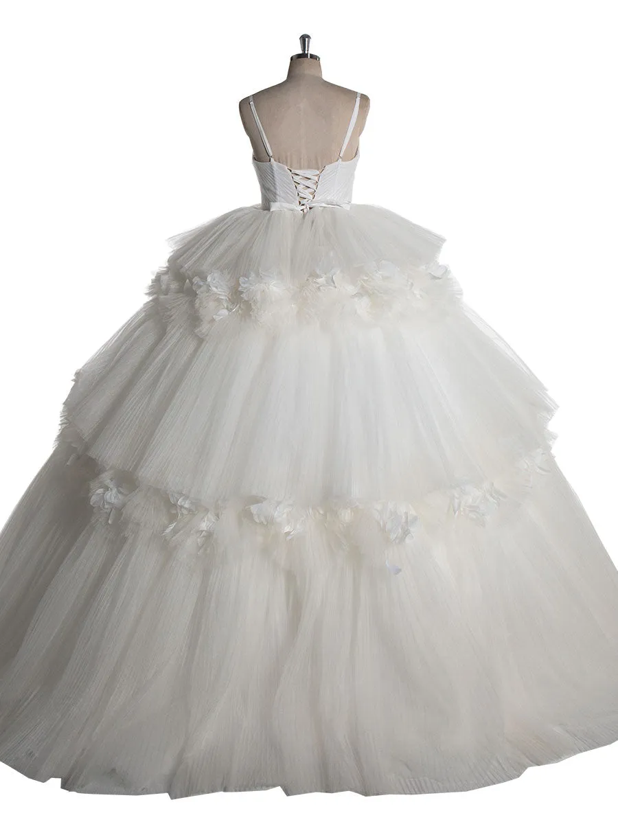 Off Shoulder Floor Length Layered Ruffles Ball Gown Elegant Wedding Dress YW241005