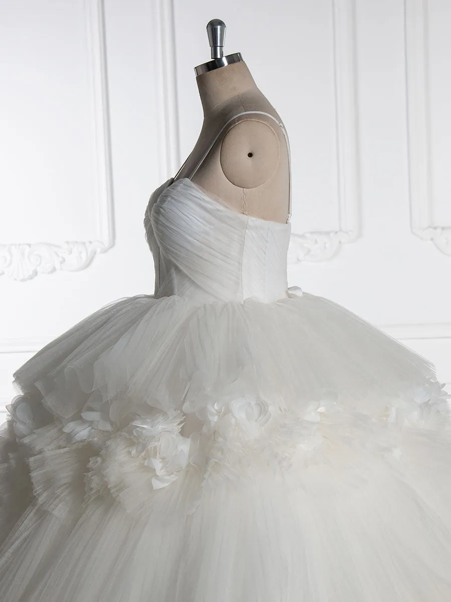 Off Shoulder Floor Length Layered Ruffles Ball Gown Elegant Wedding Dress YW241005