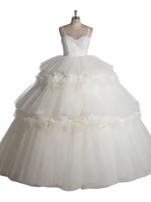 Off Shoulder Floor Length Layered Ruffles Ball Gown Elegant Wedding Dress YW241005