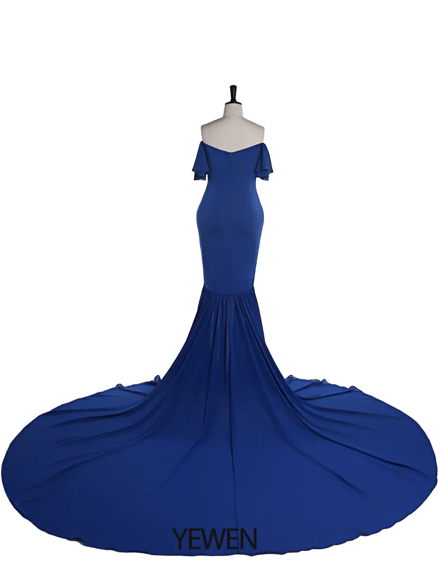 Off The Shoulder Short Sleeves Mermaid Maternity Dress Gown for Baby Shower Photography Props YW2126