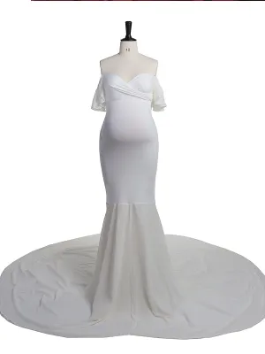 Off The Shoulder Short Sleeves Mermaid Maternity Dress Gown for Baby Shower Photography Props YW2126