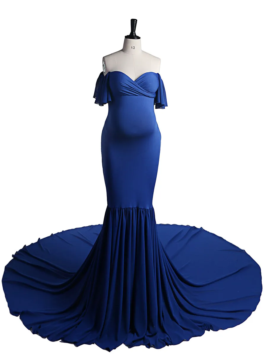 Off The Shoulder Short Sleeves Mermaid Maternity Dress Gown for Baby Shower Photography Props YW2126
