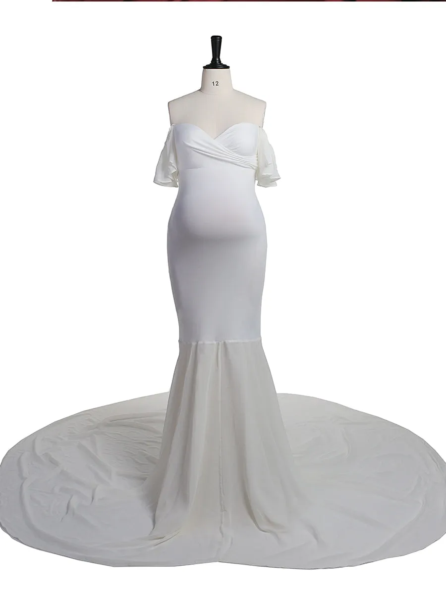 Off The Shoulder Short Sleeves Mermaid Maternity Dress Gown for Baby Shower Photography Props YW2126