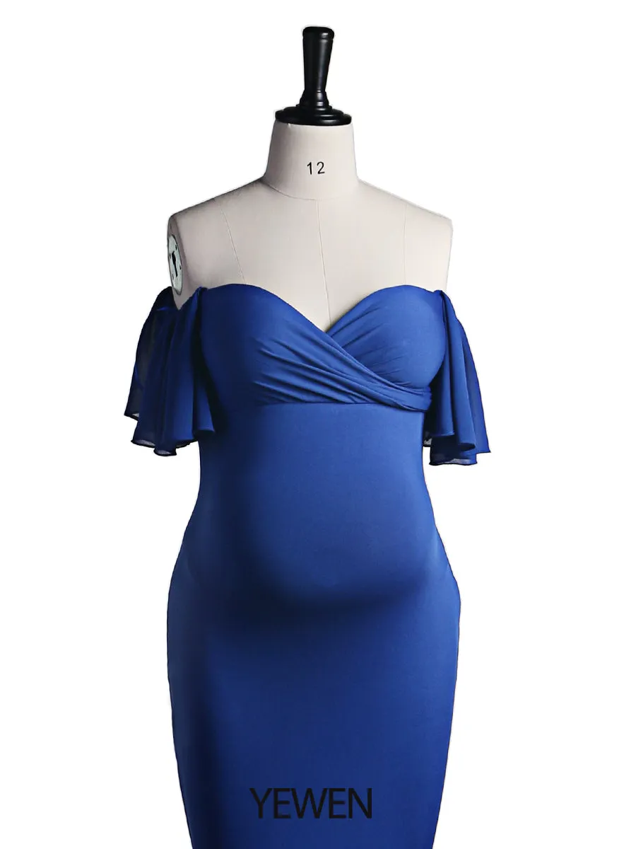 Off The Shoulder Short Sleeves Mermaid Maternity Dress Gown for Baby Shower Photography Props YW2126