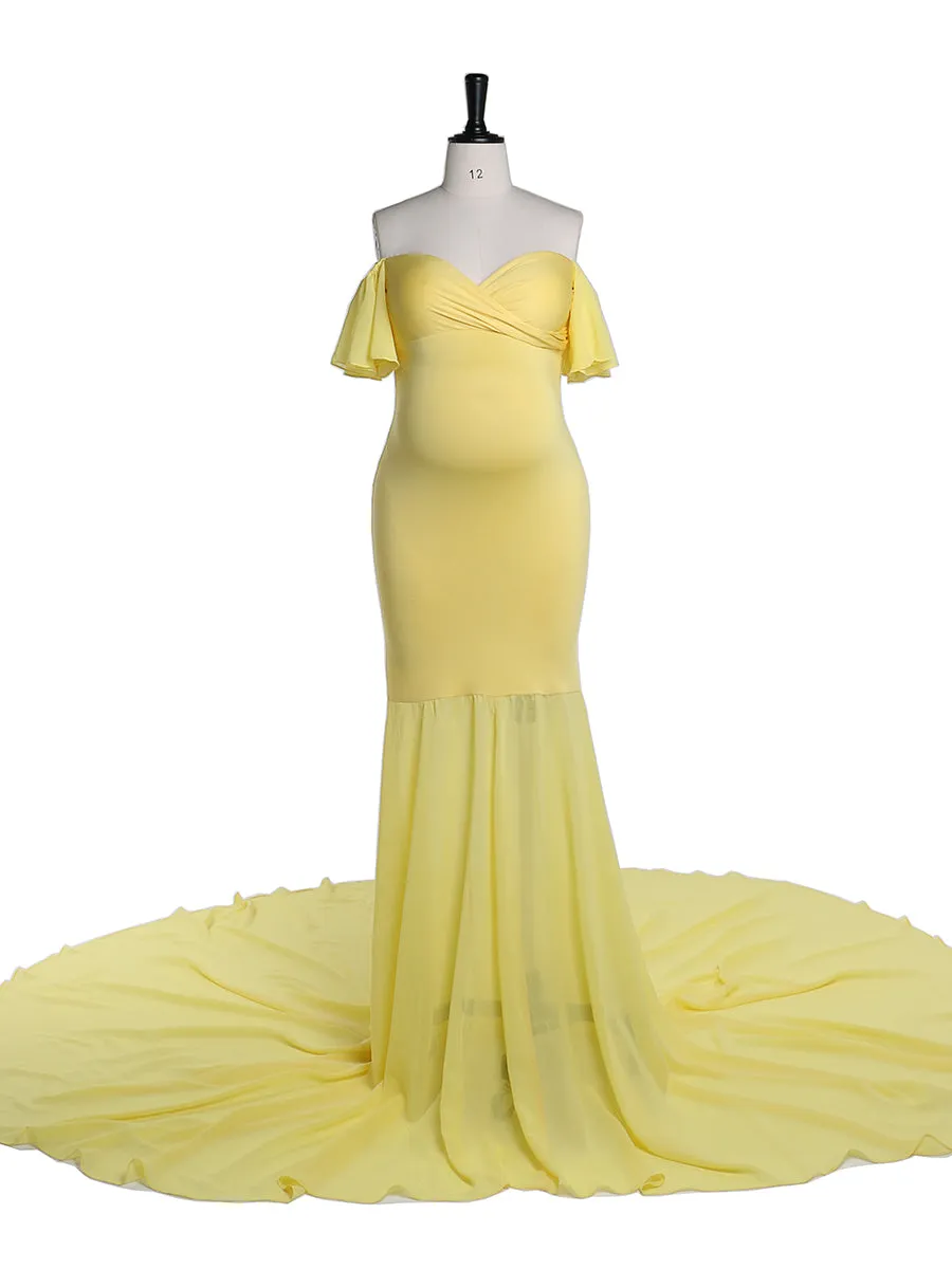 Off The Shoulder Short Sleeves Mermaid Maternity Dress Gown for Baby Shower Photography Props YW2126