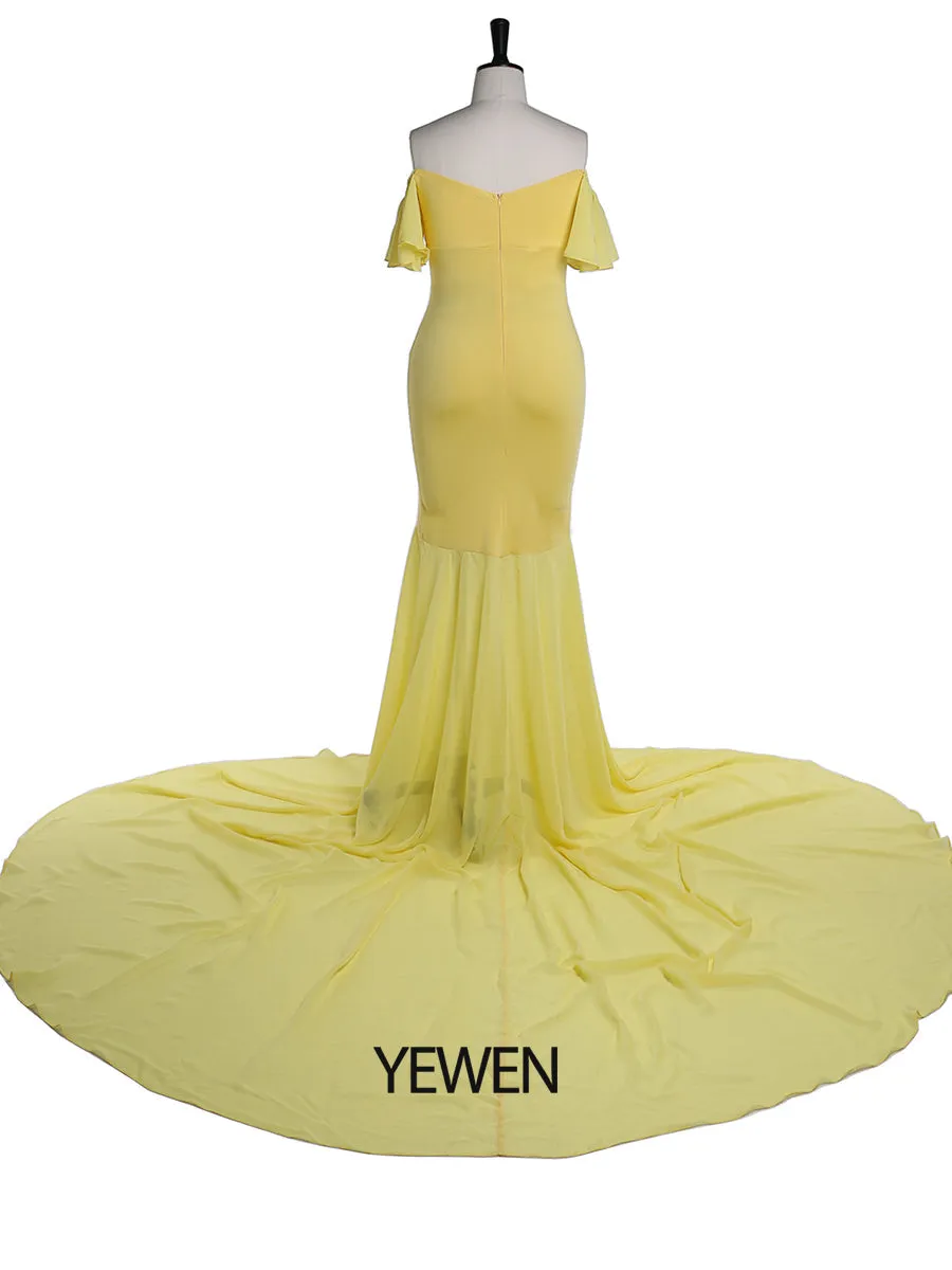 Off The Shoulder Short Sleeves Mermaid Maternity Dress Gown for Baby Shower Photography Props YW2126