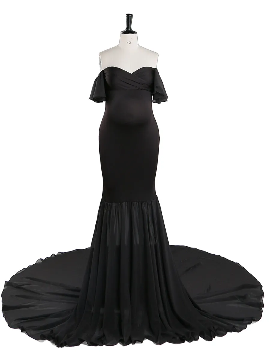 Off The Shoulder Short Sleeves Mermaid Maternity Dress Gown for Baby Shower Photography Props YW2126