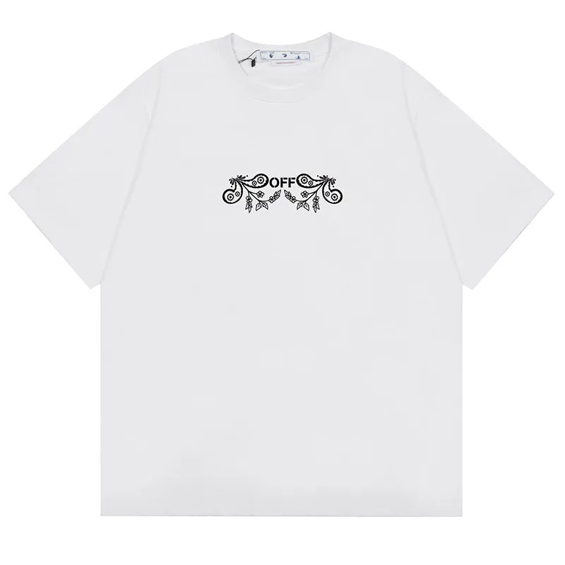 OFF WHITE Cashew Flower Arrow Pattern T-Shirts