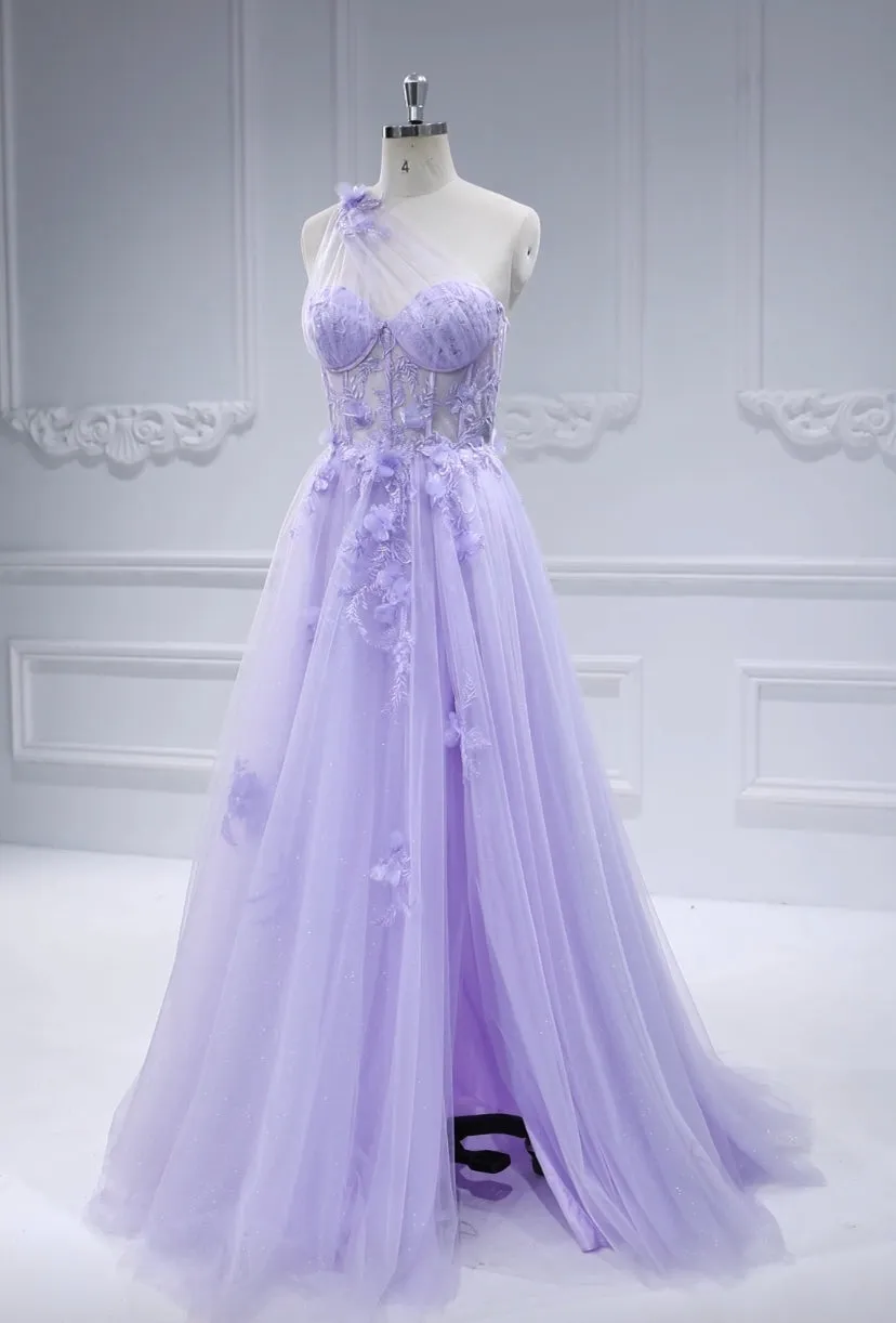 One Shoulder Side Slit Long Dress Elegant Prom Dress #17475