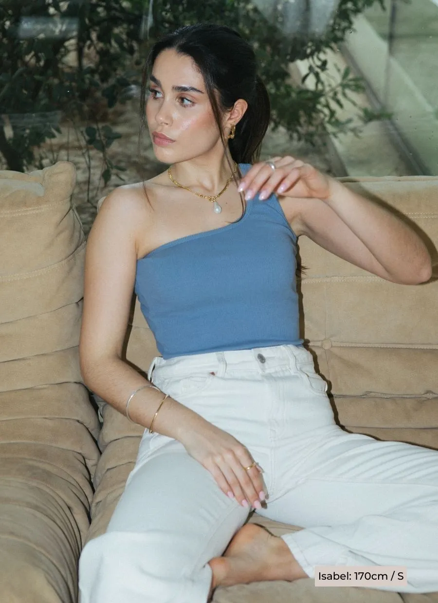 One-Shoulder Tank Top Organic Cotton - Baby Blue