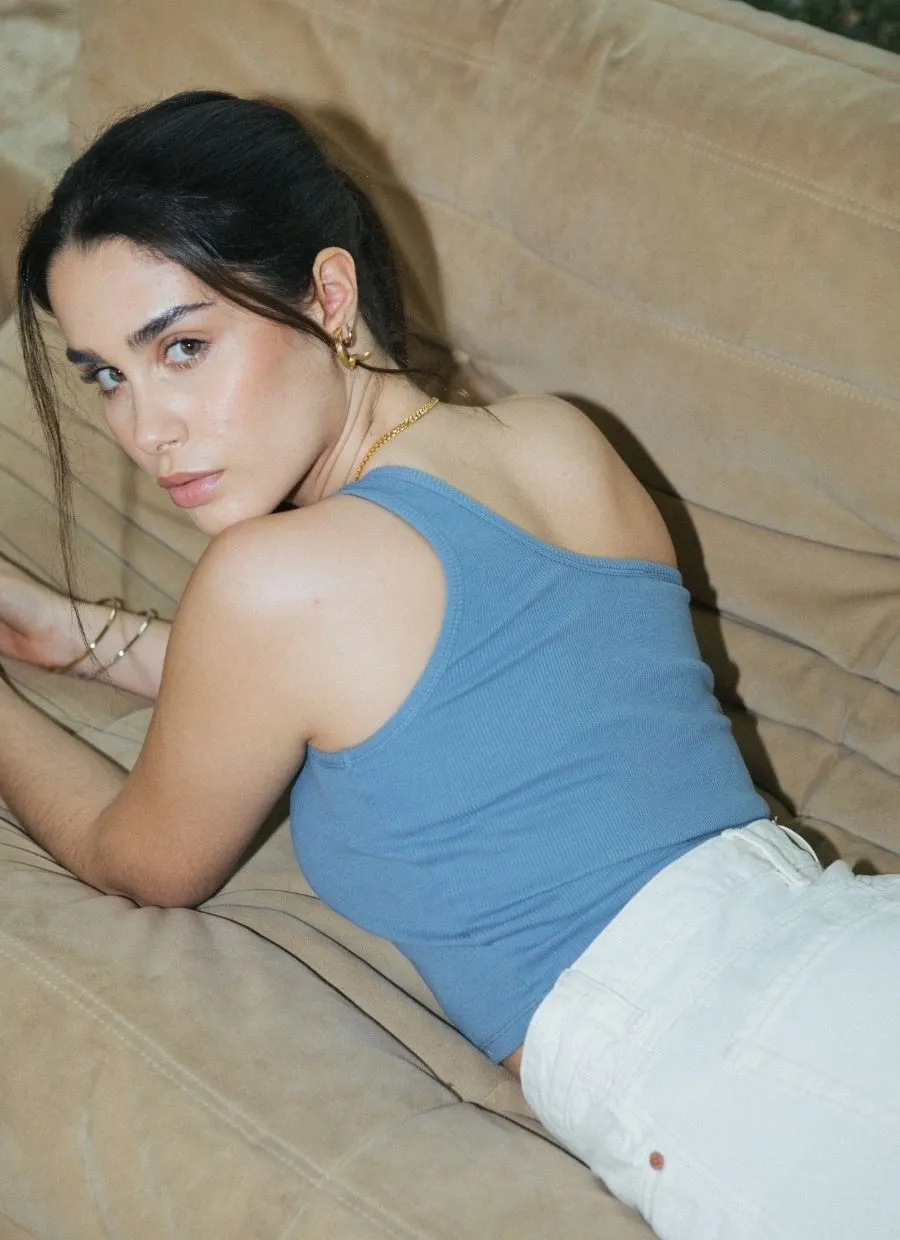 One-Shoulder Tank Top Organic Cotton - Baby Blue