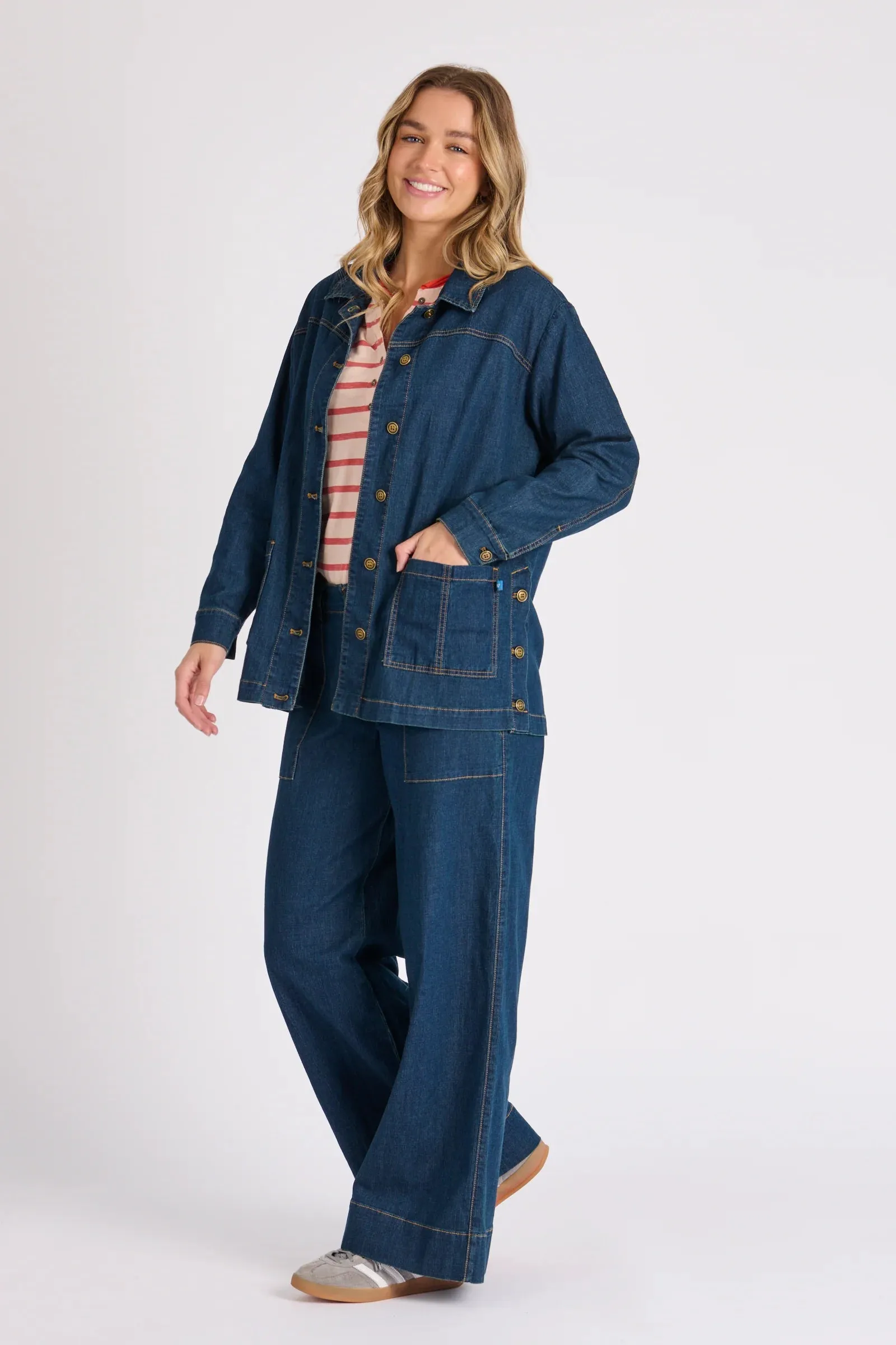 One Ten Willow 1015408 Button Side Jacket - Dark Denim