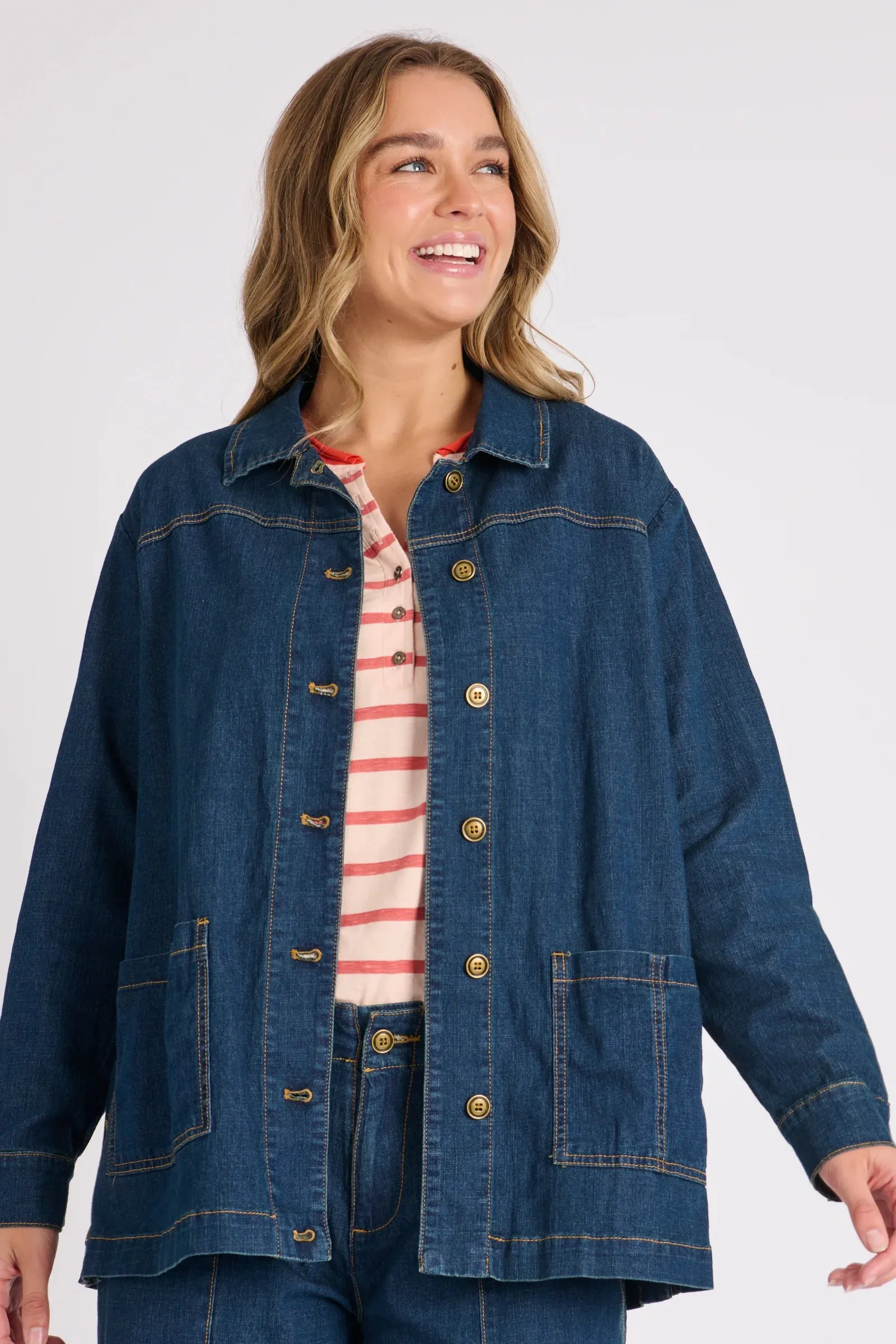 One Ten Willow 1015408 Button Side Jacket - Dark Denim