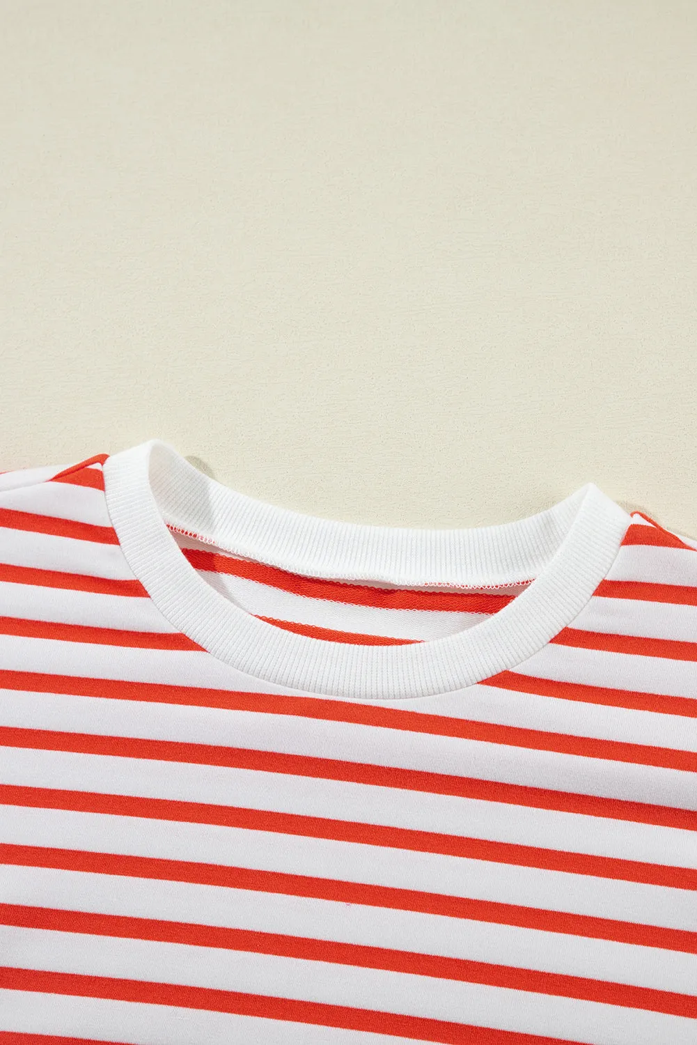 Orange Stripe Drop Shoulder Crew Neck Loose Casual Sweater Sweatshirt
