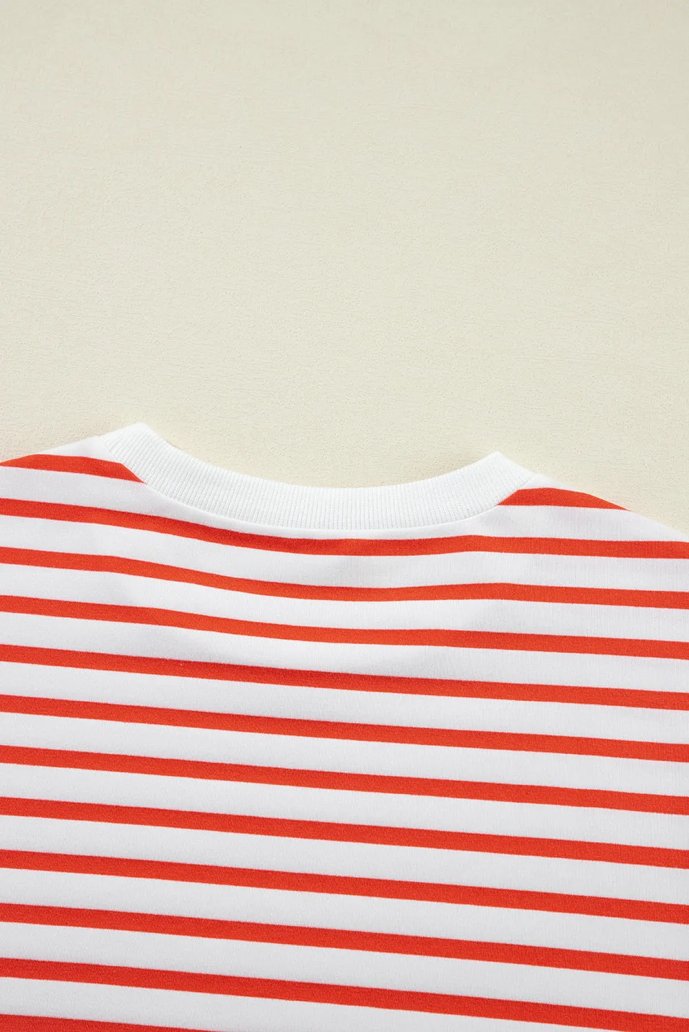 Orange Stripe Drop Shoulder Crew Neck Loose Casual Sweater Sweatshirt