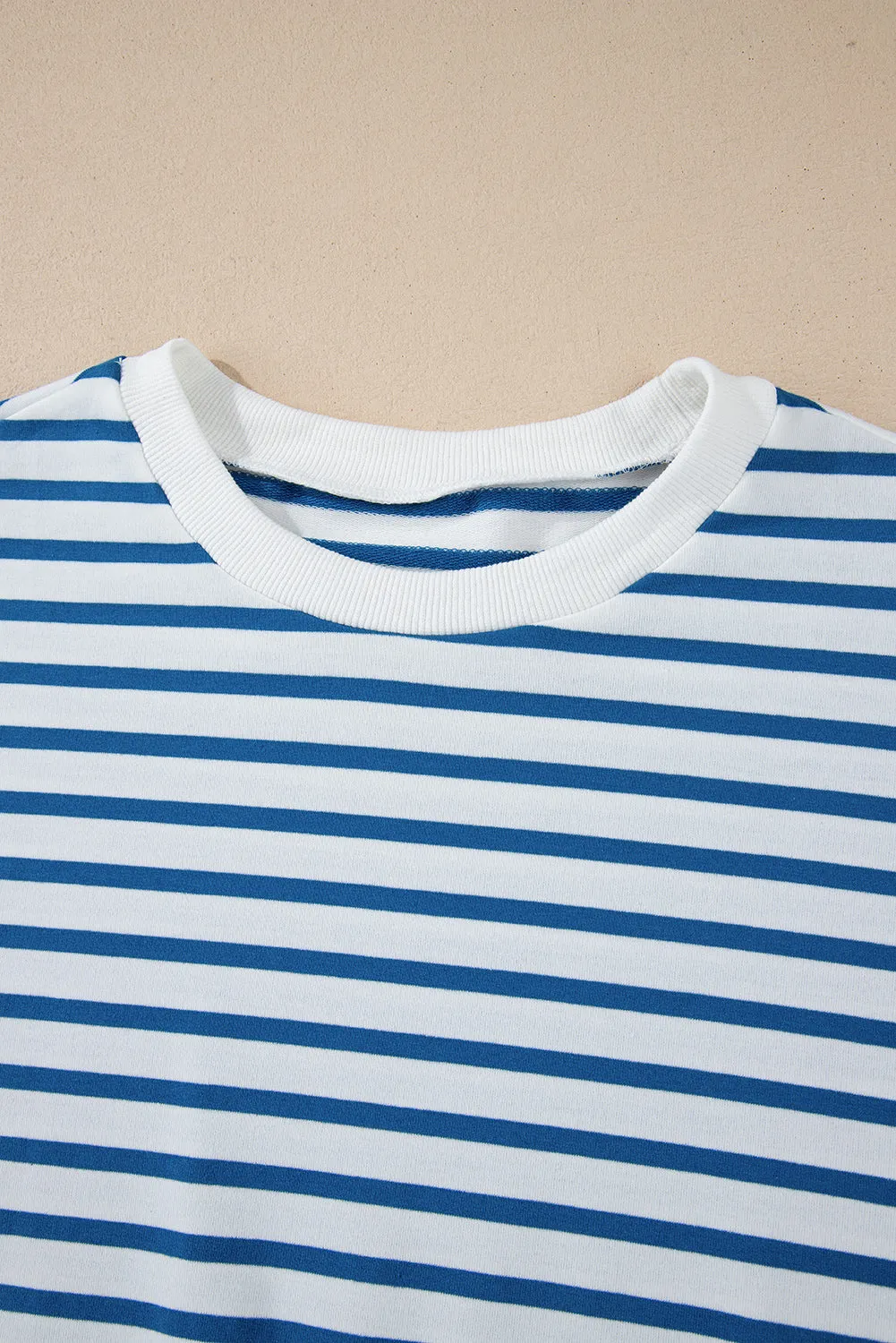 Orange Stripe Drop Shoulder Crew Neck Loose Casual Sweater Sweatshirt