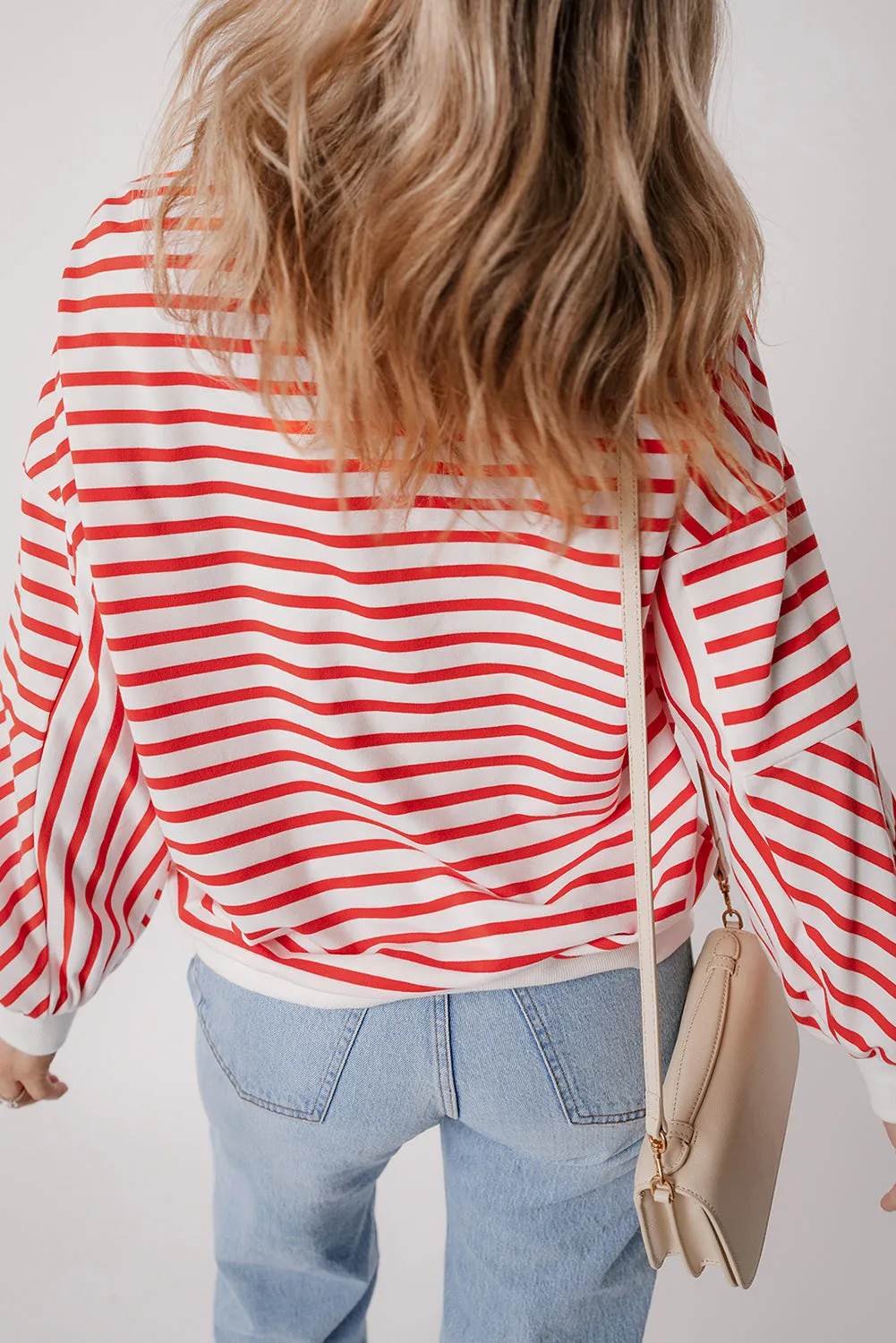 Orange Stripe Drop Shoulder Crew Neck Loose Casual Sweater Sweatshirt