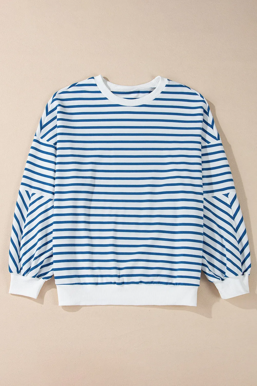 Orange Stripe Drop Shoulder Crew Neck Loose Casual Sweater Sweatshirt