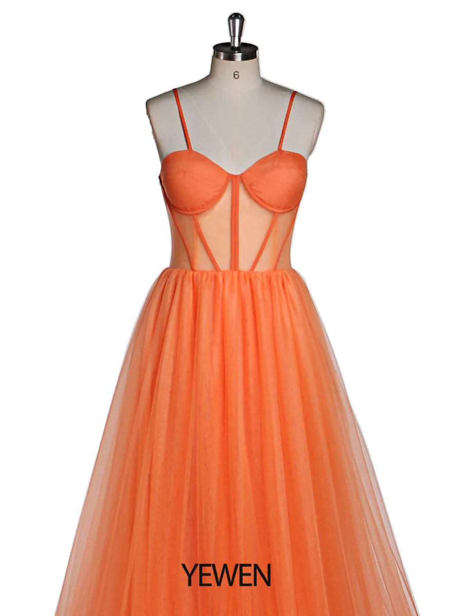 Orange Tulle Evening Dress Long Woman Formal Prom Dress Fluffy Maxi Photoshoot Dress Wedding Guest Dress YEWEN