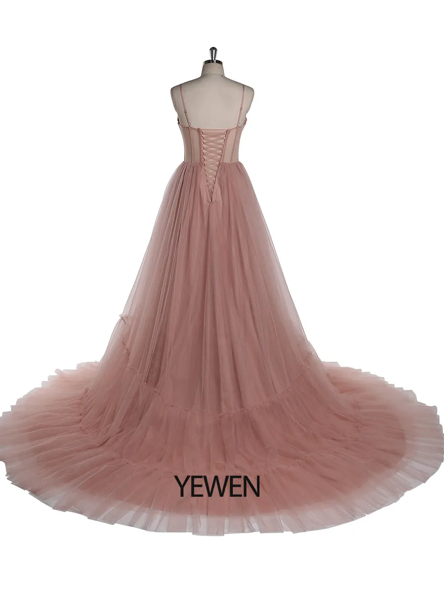 Orange Tulle Evening Dress Long Woman Formal Prom Dress Fluffy Maxi Photoshoot Dress Wedding Guest Dress YEWEN