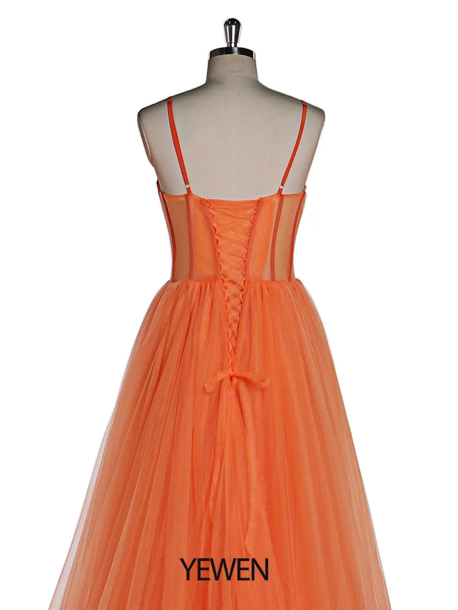 Orange Tulle Evening Dress Long Woman Formal Prom Dress Fluffy Maxi Photoshoot Dress Wedding Guest Dress YEWEN